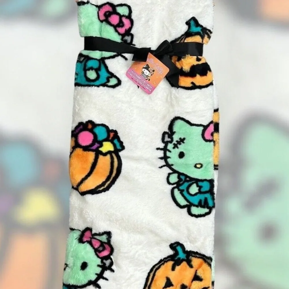 Hello Kitty Halloween Frankenstein Faux Rabbit Fur 50x70 Throw Blanket