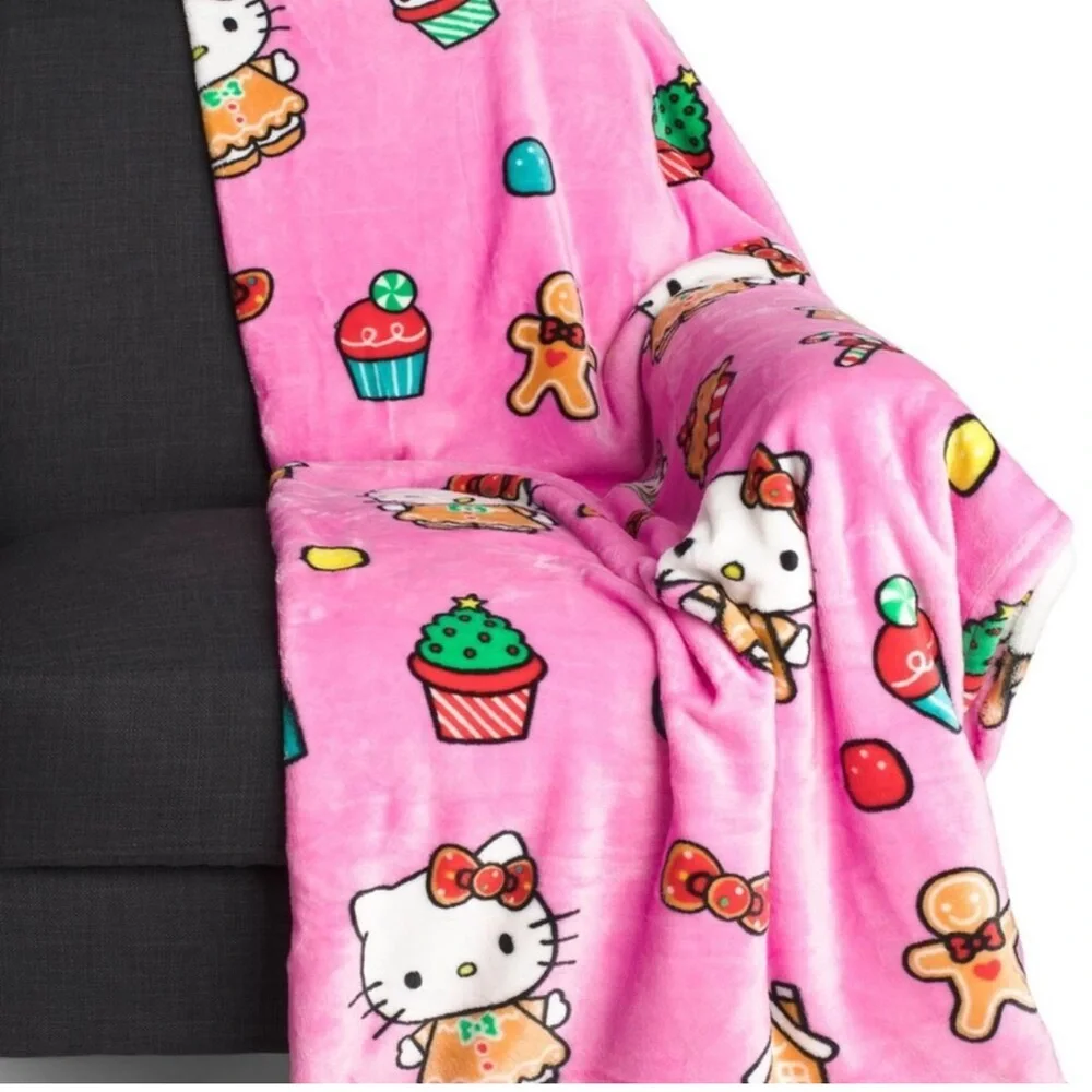 Hello kitty Christmas throw blanket pink gingerbread