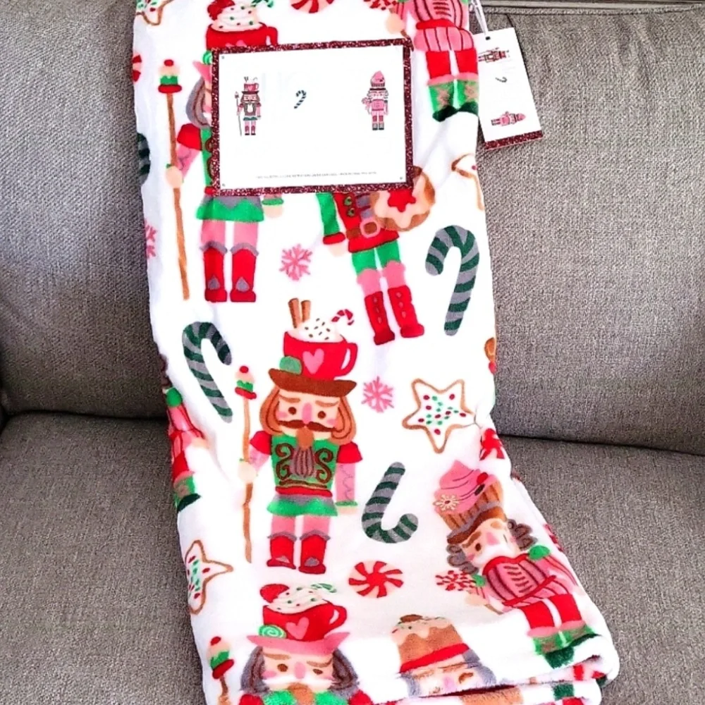 Holly Jolly Pink Nutcracker Throw Christmas Blanket New with Tags