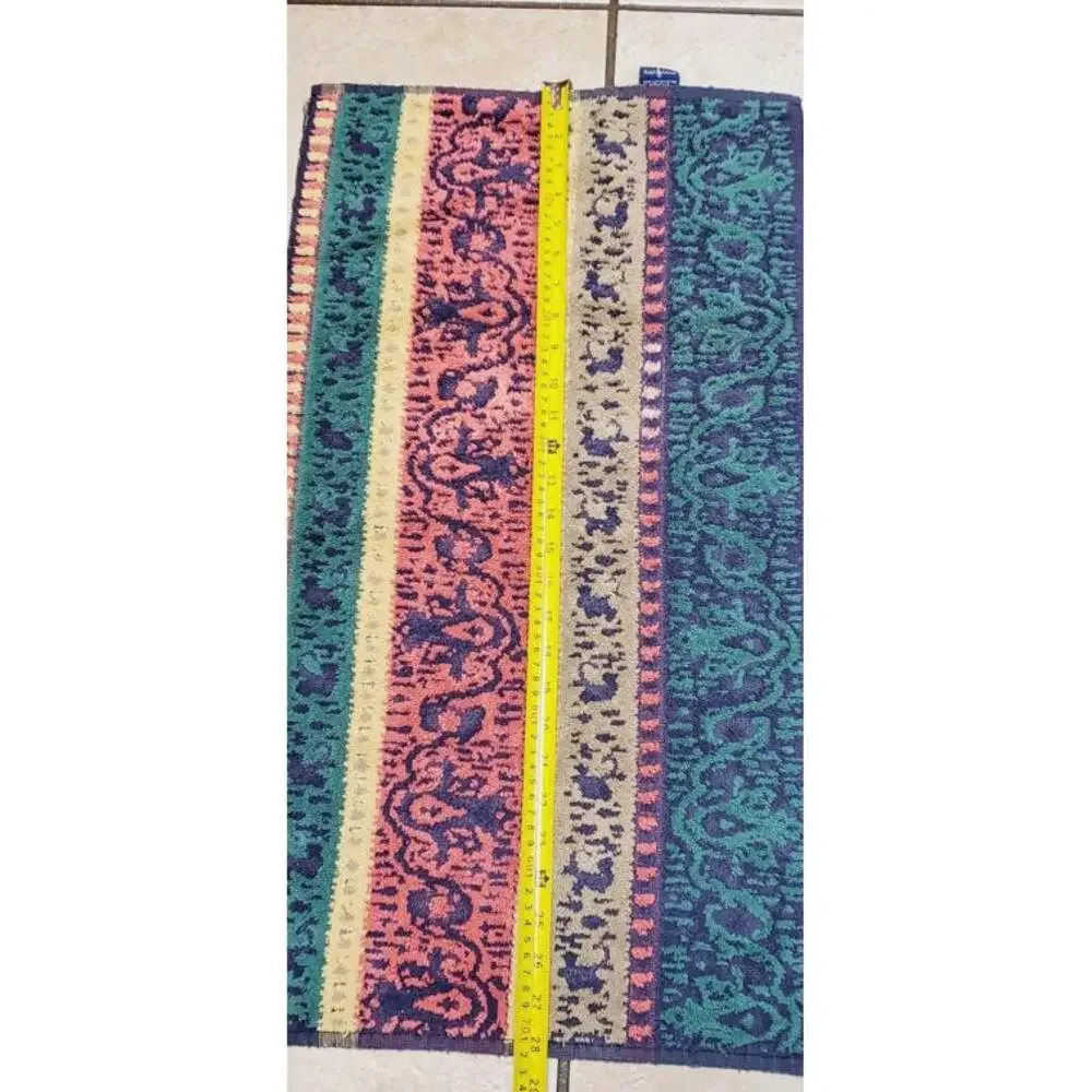 Vintage RALPH LAUREN Hand Towel Stripes w/Filigree Red Green Blue Gold Teal