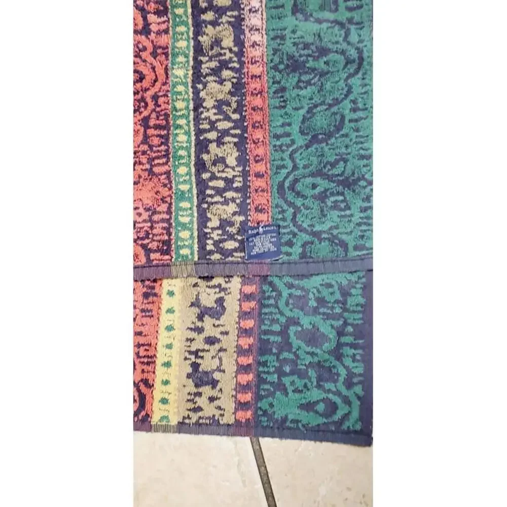 Vintage RALPH LAUREN Hand Towel Stripes w/Filigree Red Green Blue Gold Teal