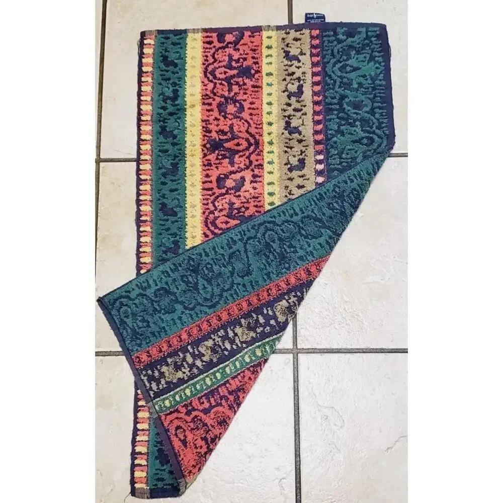Vintage RALPH LAUREN Hand Towel Stripes w/Filigree Red Green Blue Gold Teal