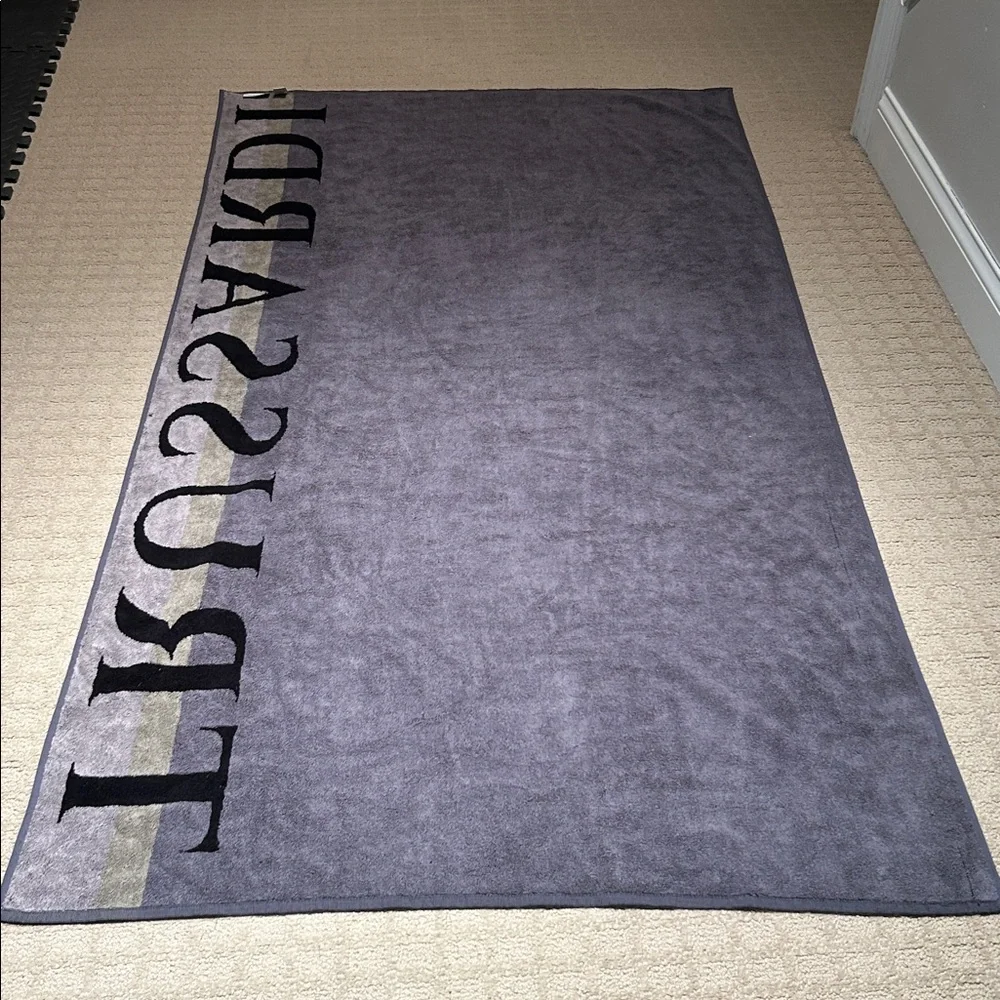 TRUSSARDI Bath Sheet Beach Towel Huge! Black with Striped Logo New w/some flaws