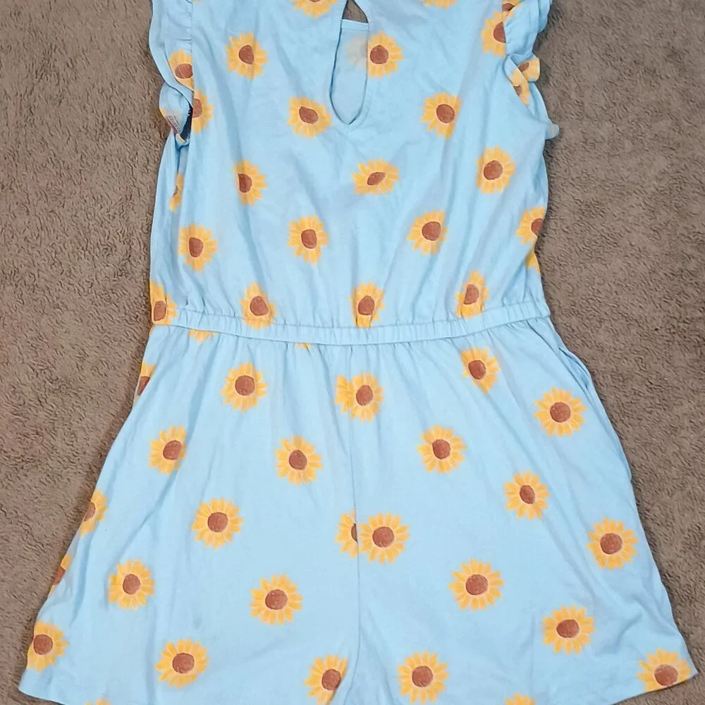 Old Navy/Flutter Sleeve Romper/Girls XL 14-16/Blue Sunflower Floral NWOT**
