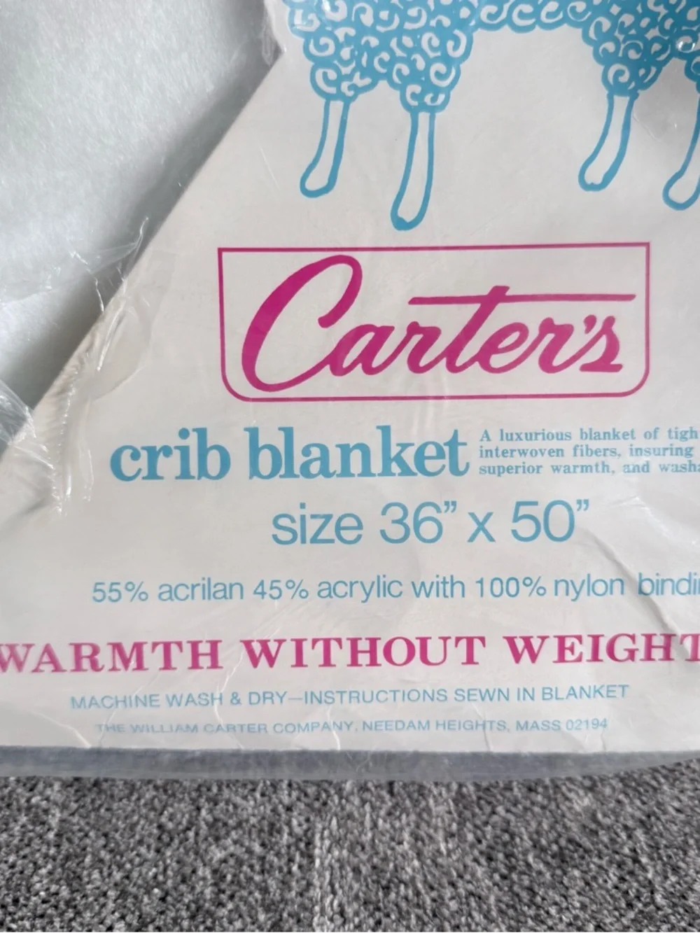 Vintage Carter’s lightweight crib blanket 36” X 50”