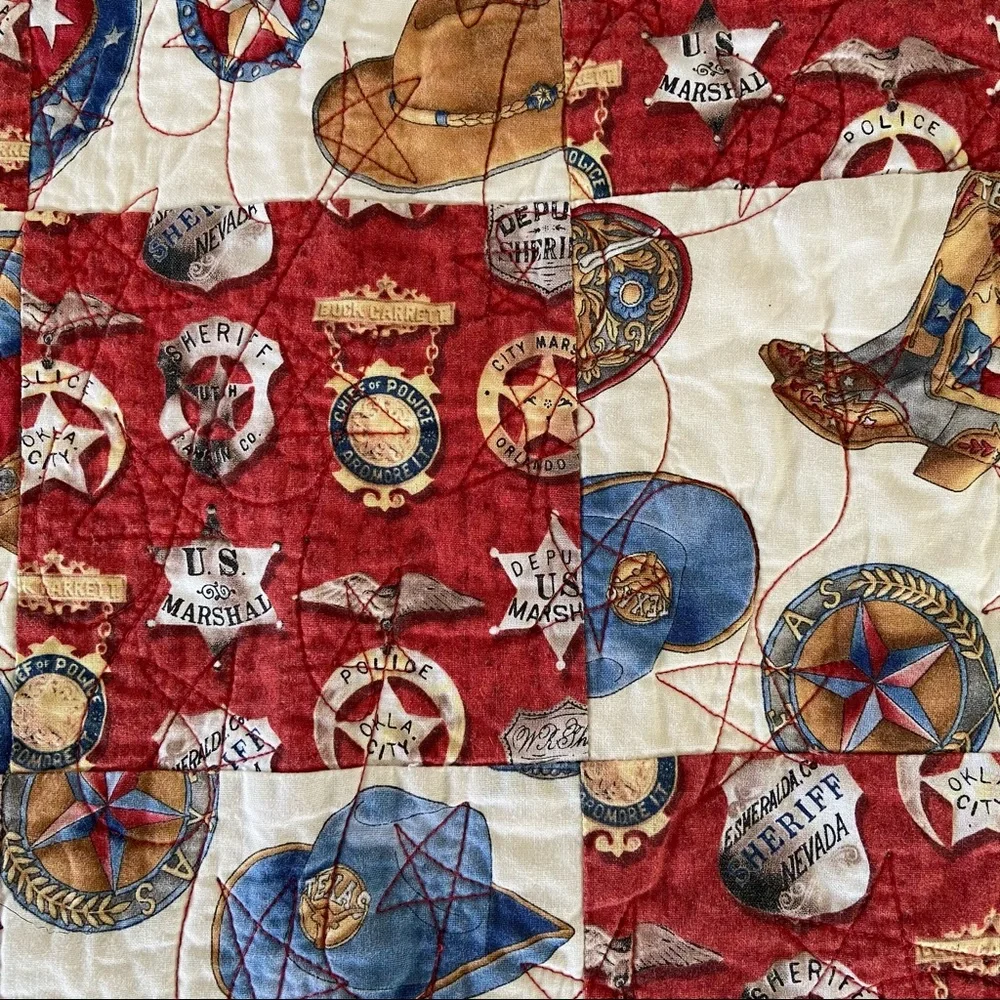 Throw Blanket Quilt Police Marshall Sheriff Themed Western Cowboy Americana 35”