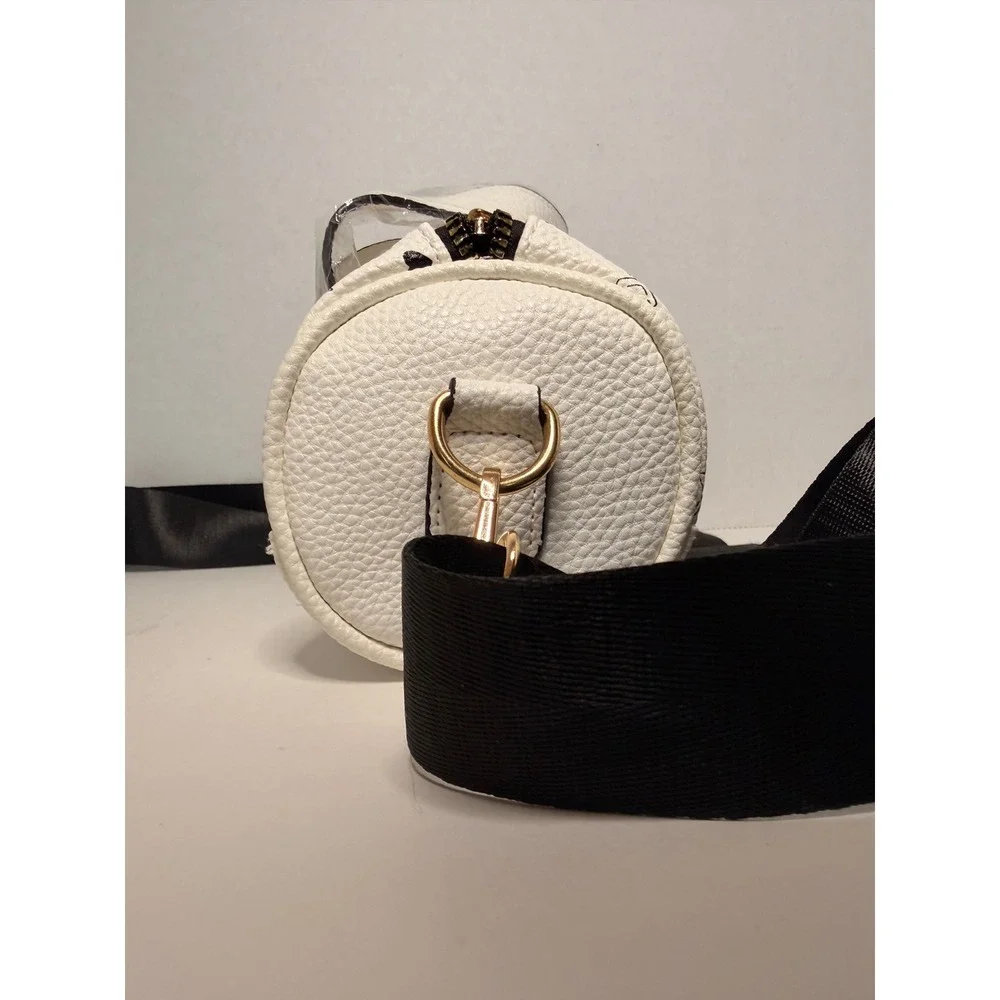 XOXO White Mini Cylinder Duffle Crossbody Bag Heart Print Gold Hardware New