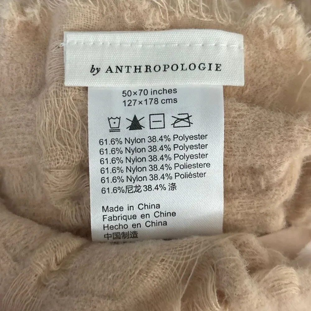 NWT Anthropologie Tasseled Lucille Throw Blanket In Cream Pink 50x70”