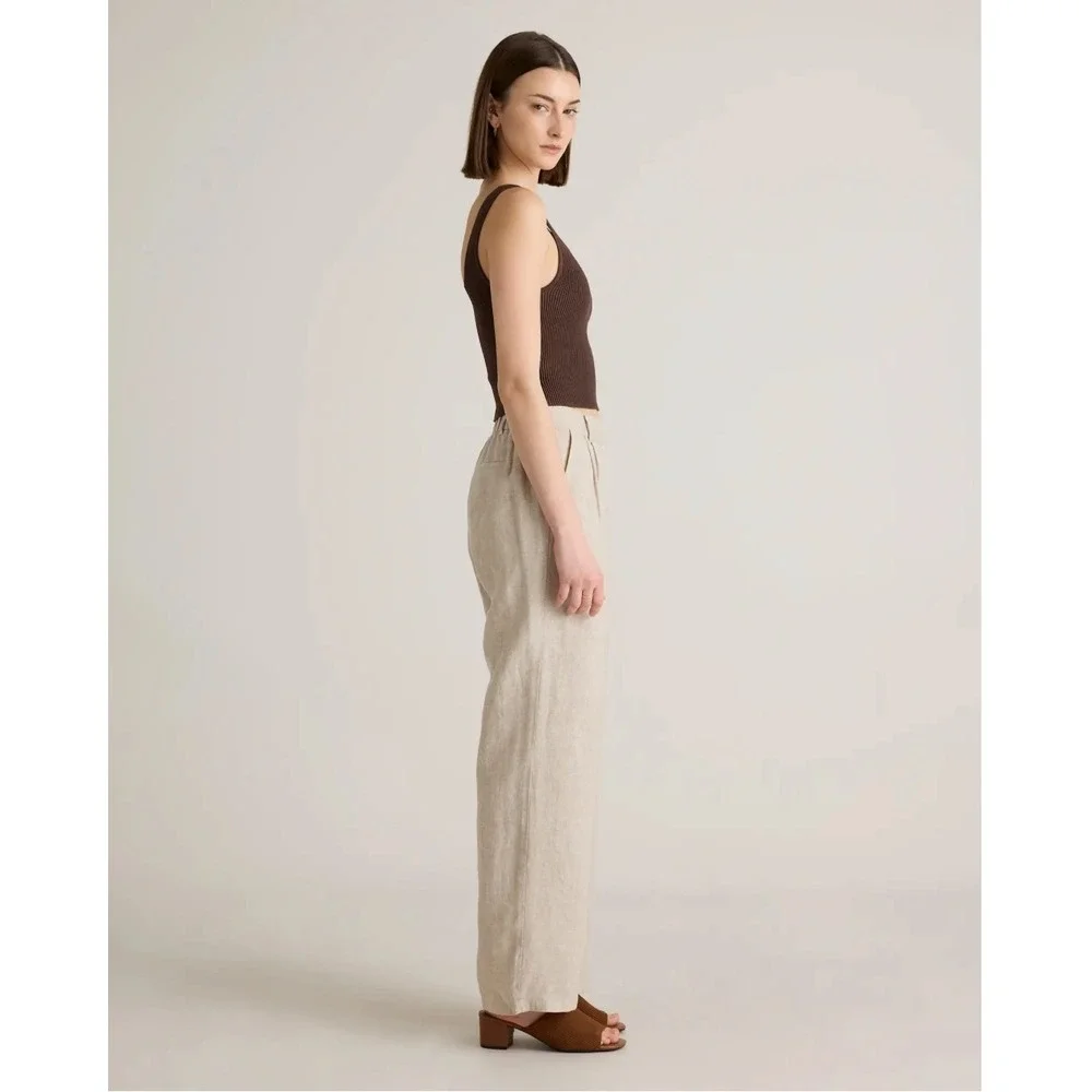 Quince 100% European Linen Pleated Trouser Wide Leg‎ Pants Beige NWT Womens 14