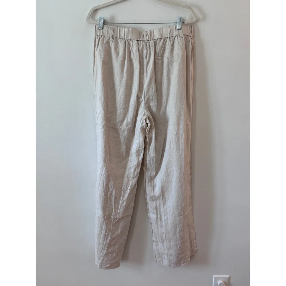 Quince 100% European Linen Pleated Trouser Wide Leg‎ Pants Beige NWT Womens 14
