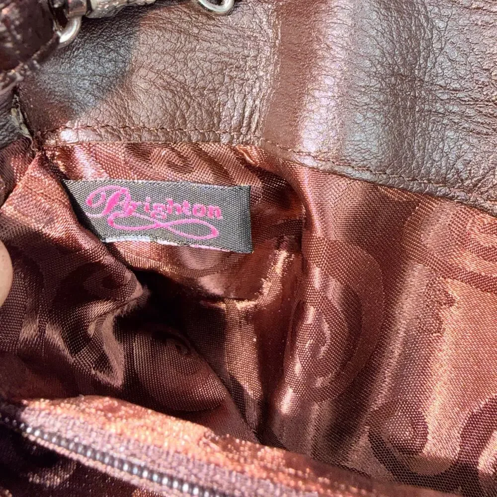 Brighton Croc Embossed Brown Leather Wallet Crossbody Heart Clasp
