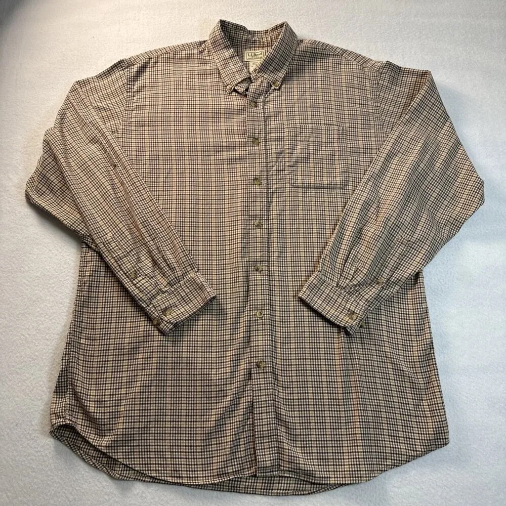 LL Bean Shirt XL‎ Tall XLT Maroon Check Long Sleeve Button Down Cotton Pocket