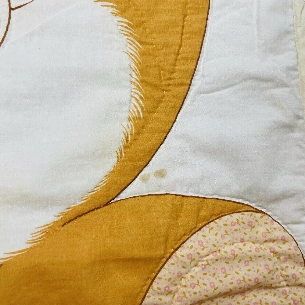 Vintage Quilted Teddy Bear Lace Trim Blanket 46 x 35 Nursery Baby Cute Kawaii -