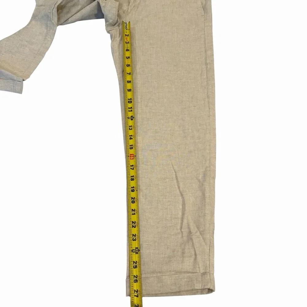 H&M Linen Blend Cropped Pants Womens Small Beige‎ Basic Flowy Coastal NWT