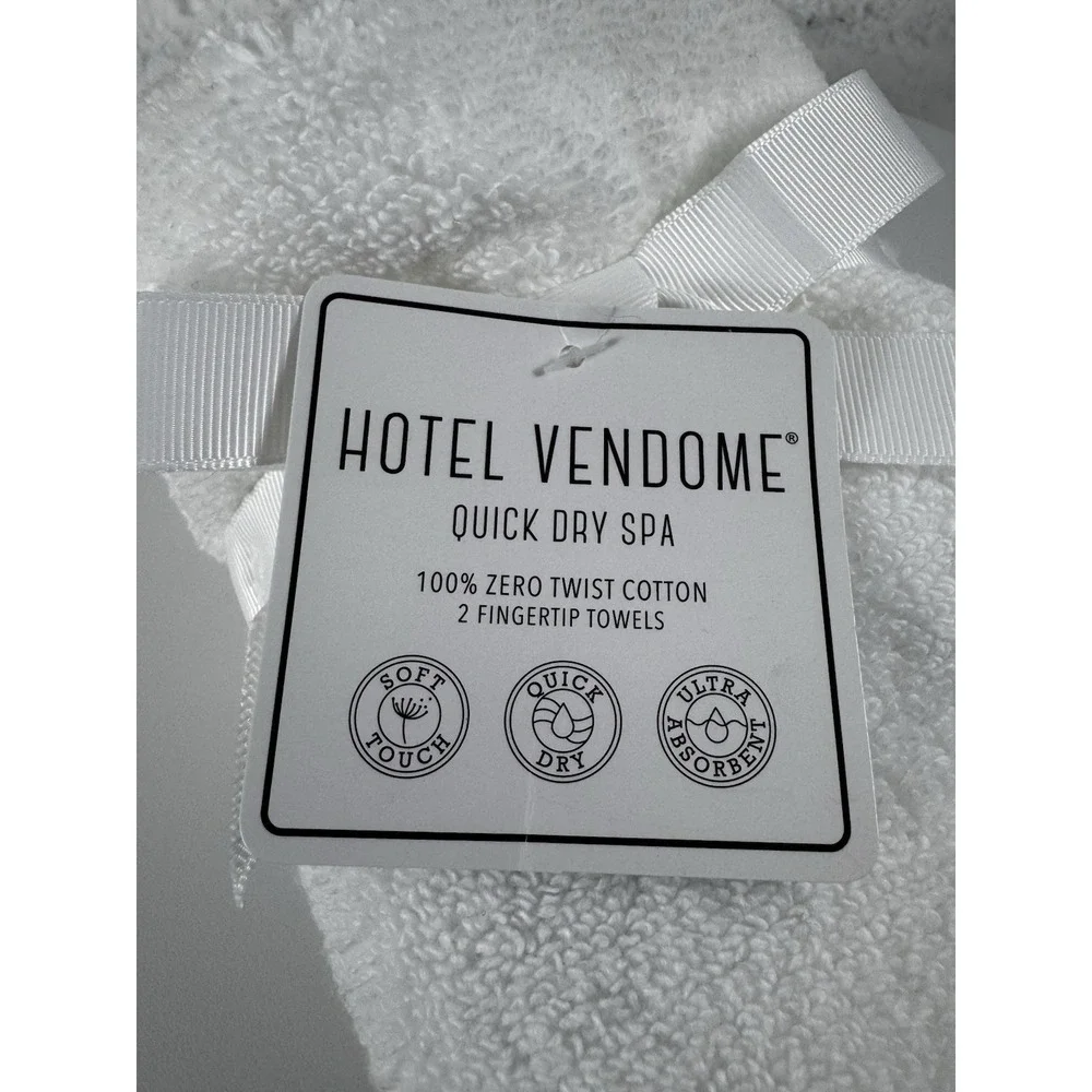 Set Of 2 HOTEL‎ VENDOME Quick Dry Spa Hand Towels White With Black Pattern Cuff