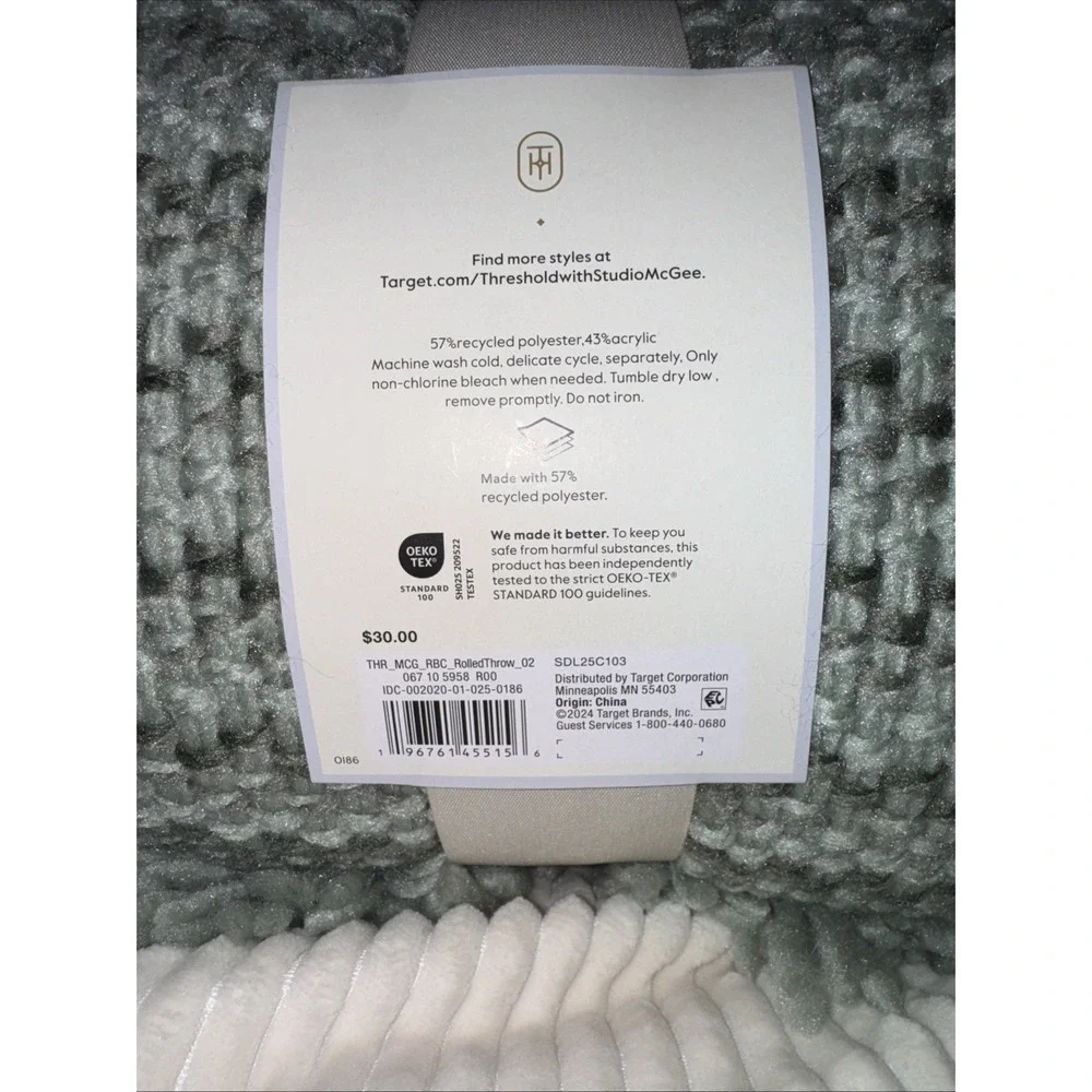 Threshold‎ Mixed Yarn Woven Blanket Throw with Crossed Tassels Multi Green- NWT