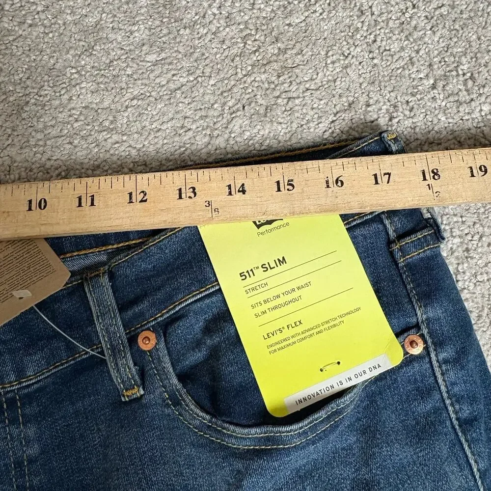 Levi's 511 Denim Slim Fit Men's Jeans Dark Wash Size 36x30 Tailored Stretch
