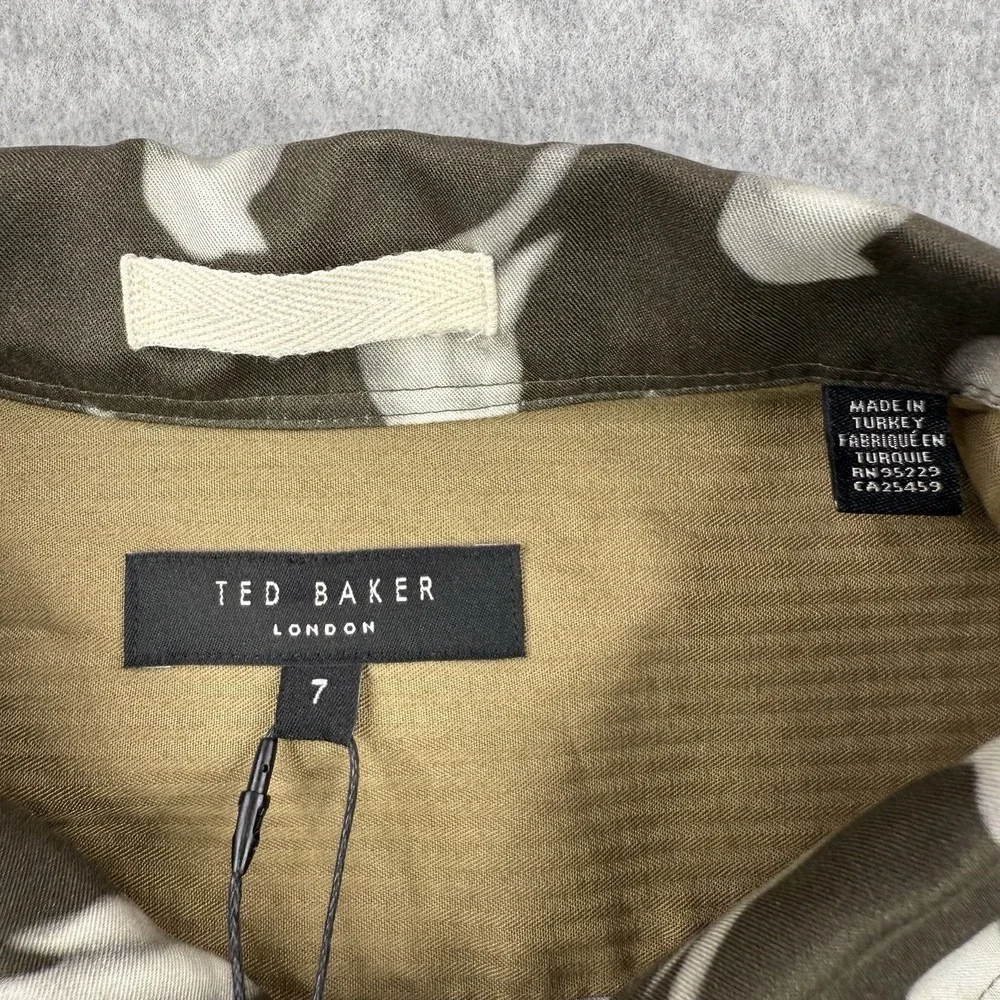 Ted Baker London Shirt Mens 7 3XL Green Bird Print AOP Button Up Long Sleeve NEW