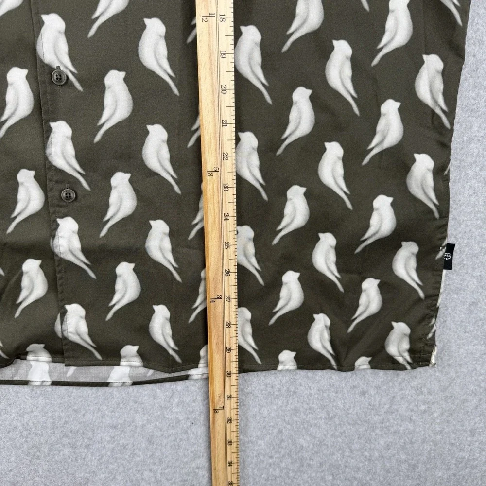 Ted Baker London Shirt Mens 7 3XL Green Bird Print AOP Button Up Long Sleeve NEW