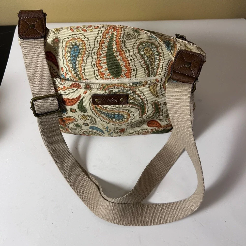 Relic Paisley Canvas‎ Crossbody Bag Tan Orange Blue Green Adjustable Strap