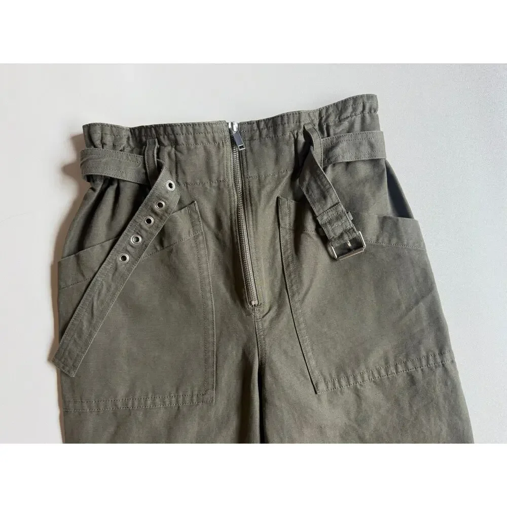 Banana Republic Women's Dark Olive Cotton-linen Blend Paperbag Pants Size 4P