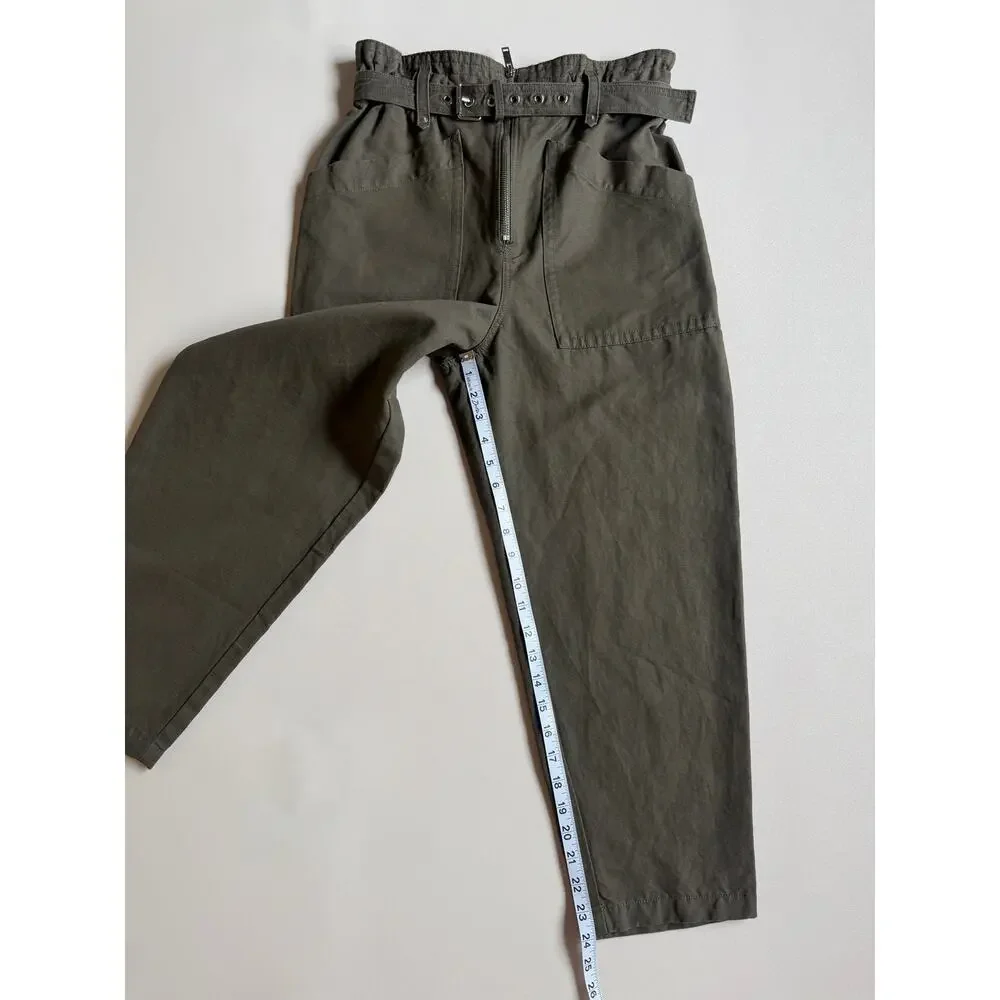 Banana Republic Women's Dark Olive Cotton-linen Blend Paperbag Pants Size 4P