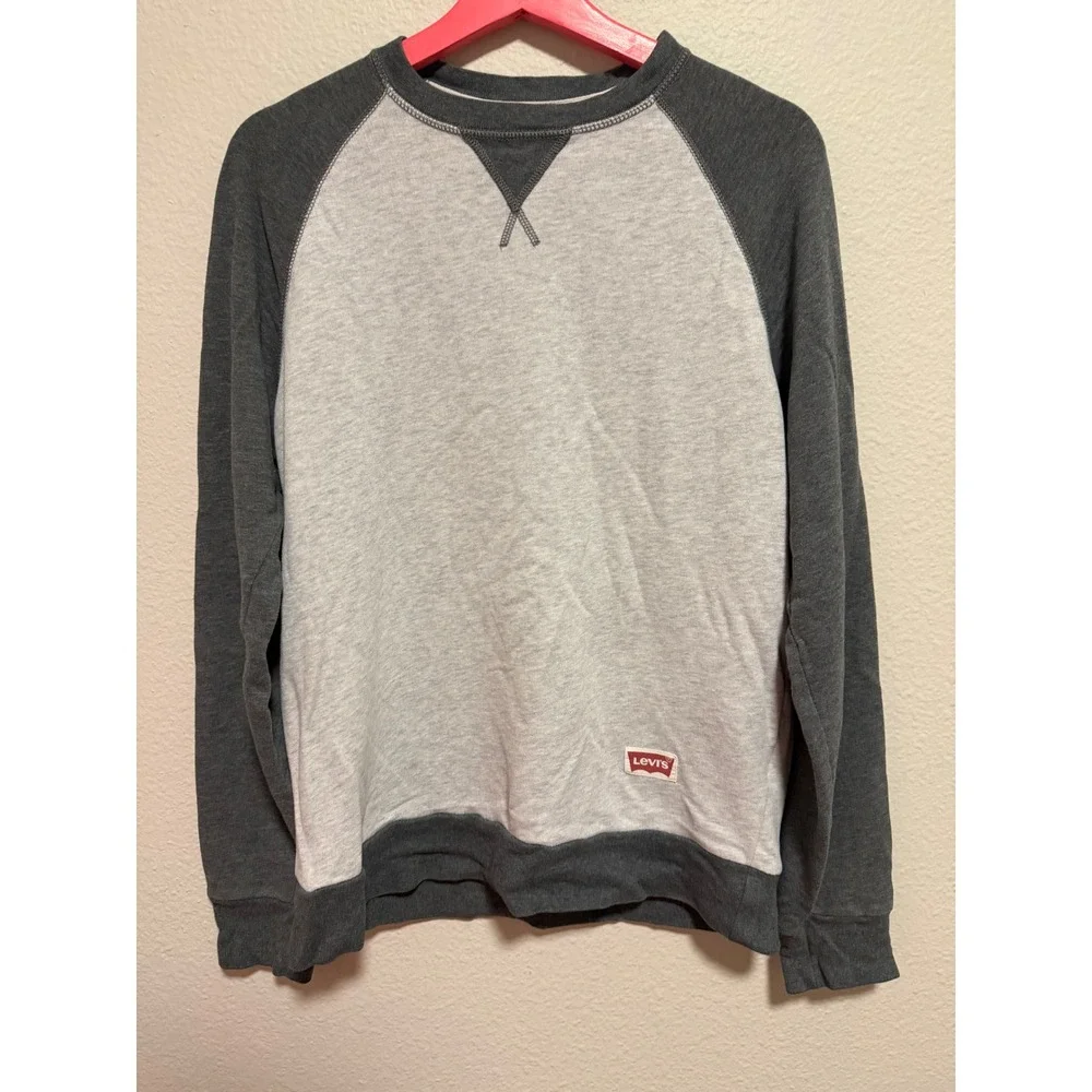 Levis Mens Raglan Sweatshirt Grey Two Tone Crewneck Pullover Size M