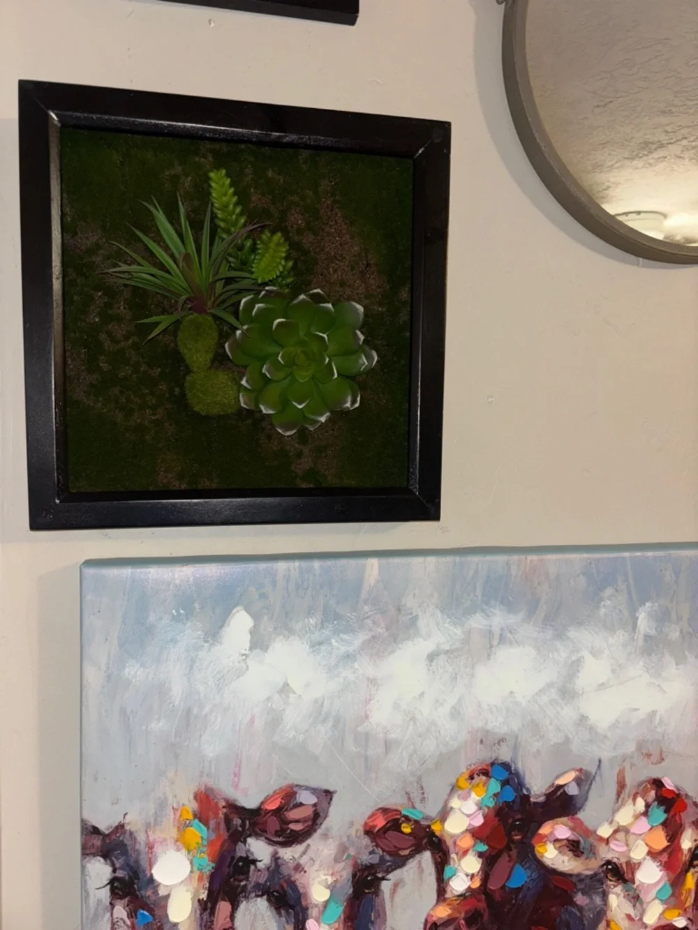 Framed Green Succulent Moss Wall Art - Decorative Plant Plaque