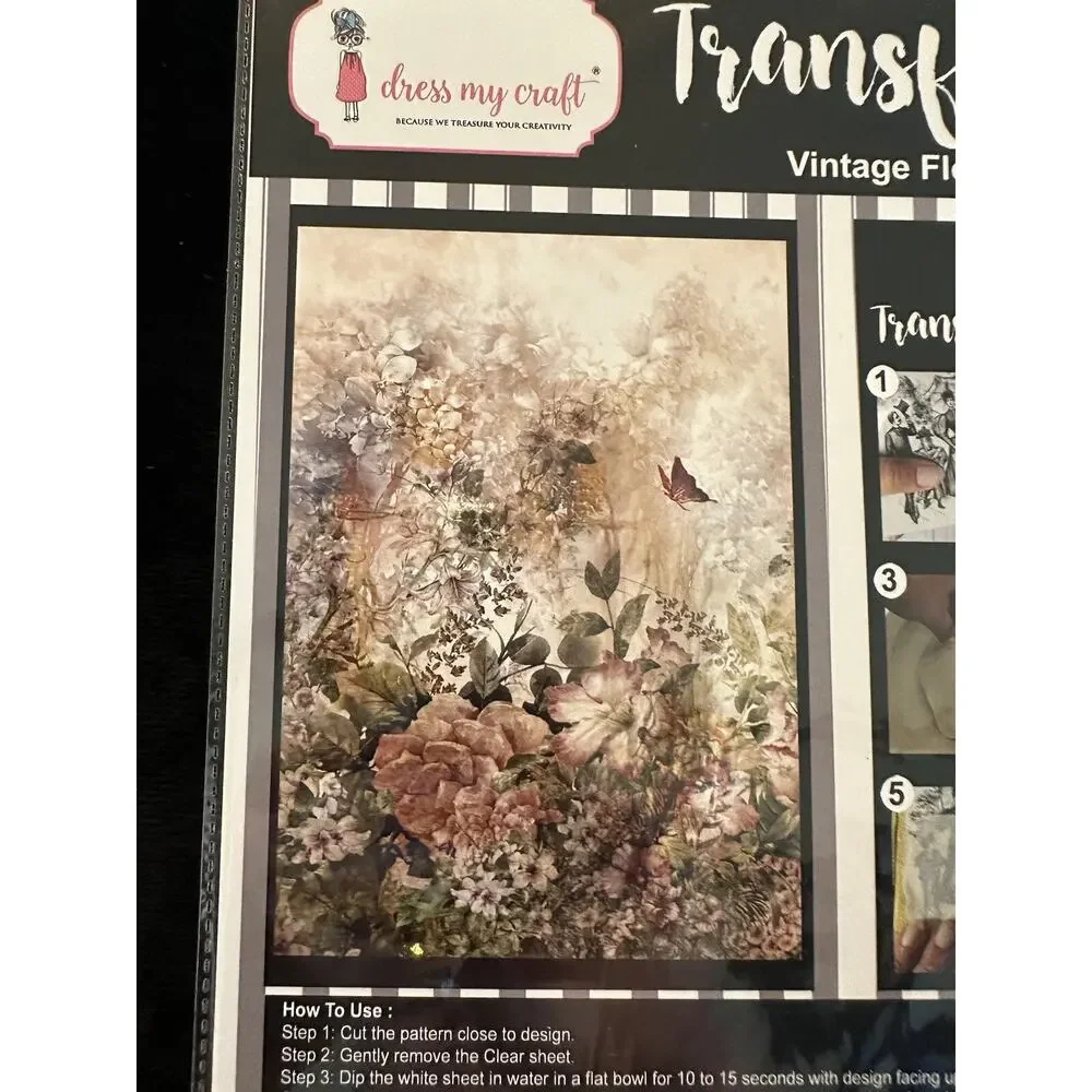 New Sealed Dress My Craft Transfer Me Vintage Floral #7 Flower Floral Dip In H2O