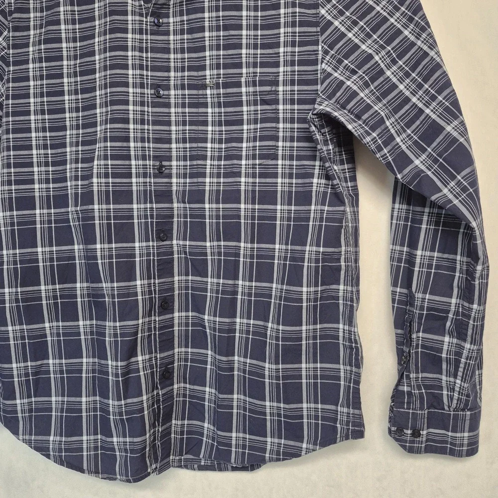 Killer Mens Navy Blue White Plaid Button Down Shirt Long Sleeve Cotton Large