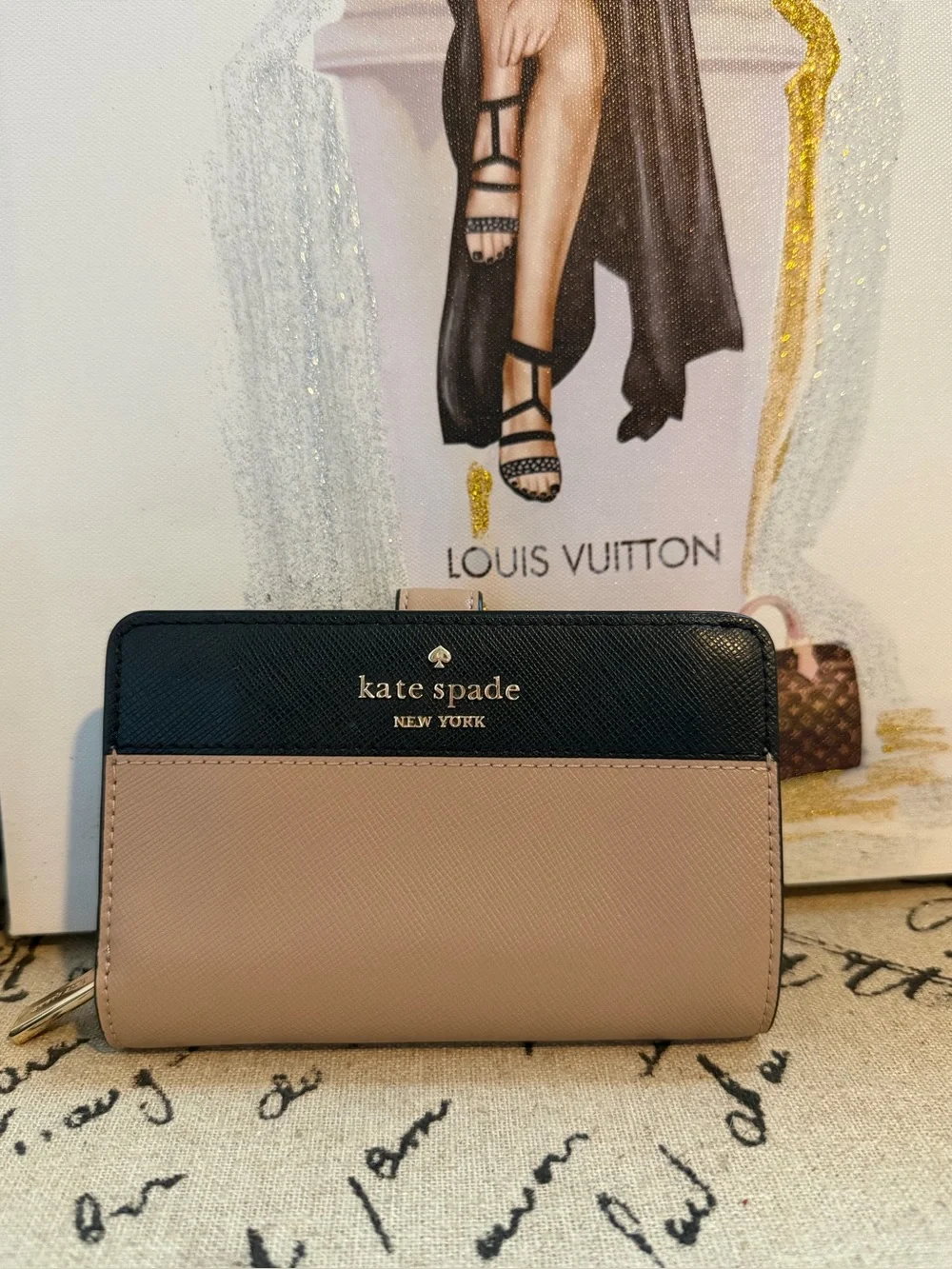 kate spade Two-Tone Black and Taupe Leather Wallet