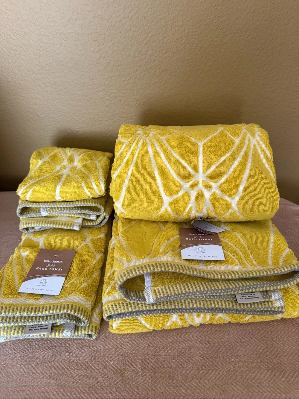 Cost Plus World Market Yellow Floral-Style Towel 4 piece Set