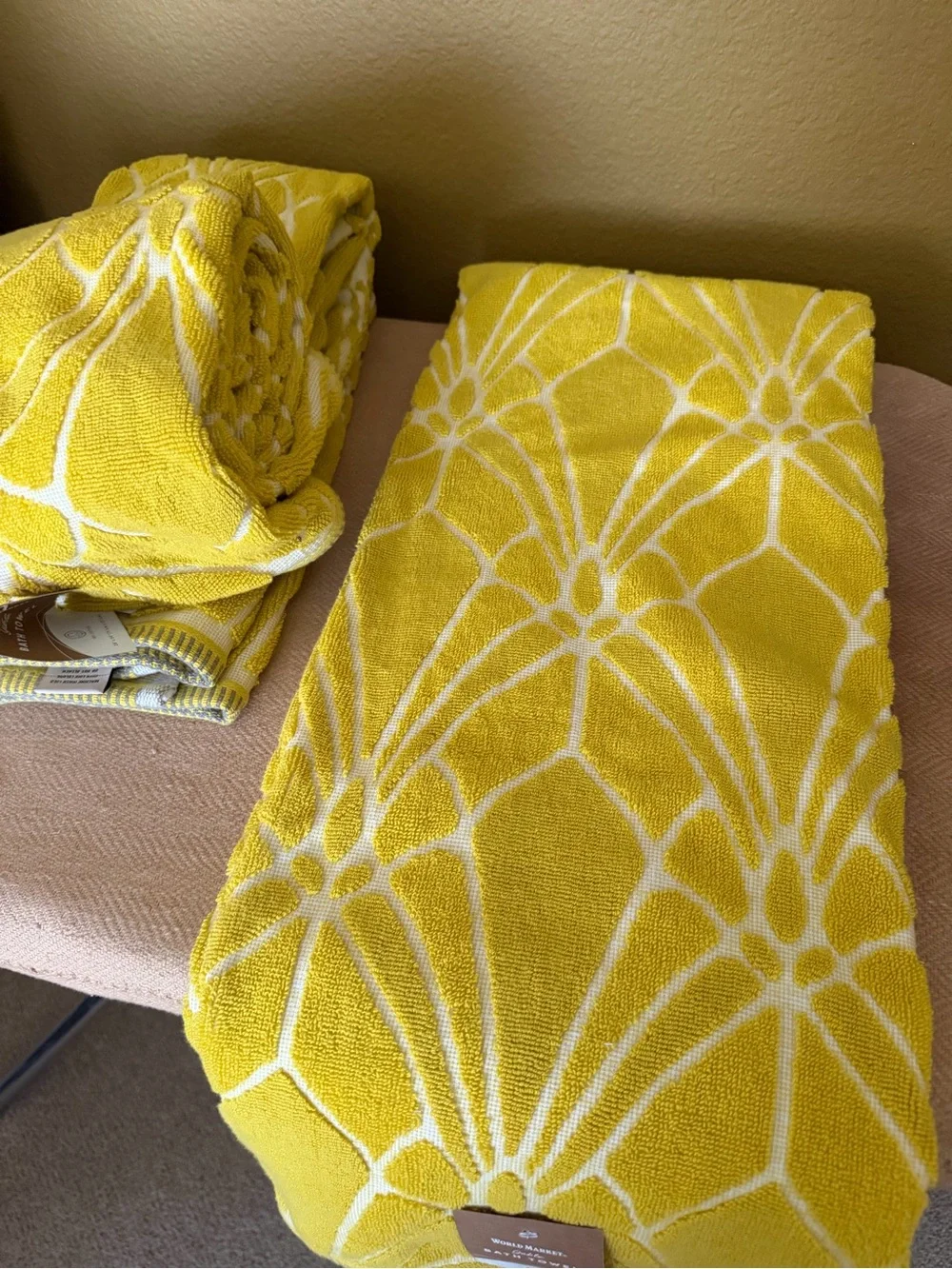Cost Plus World Market Yellow Floral-Style Towel 4 piece Set