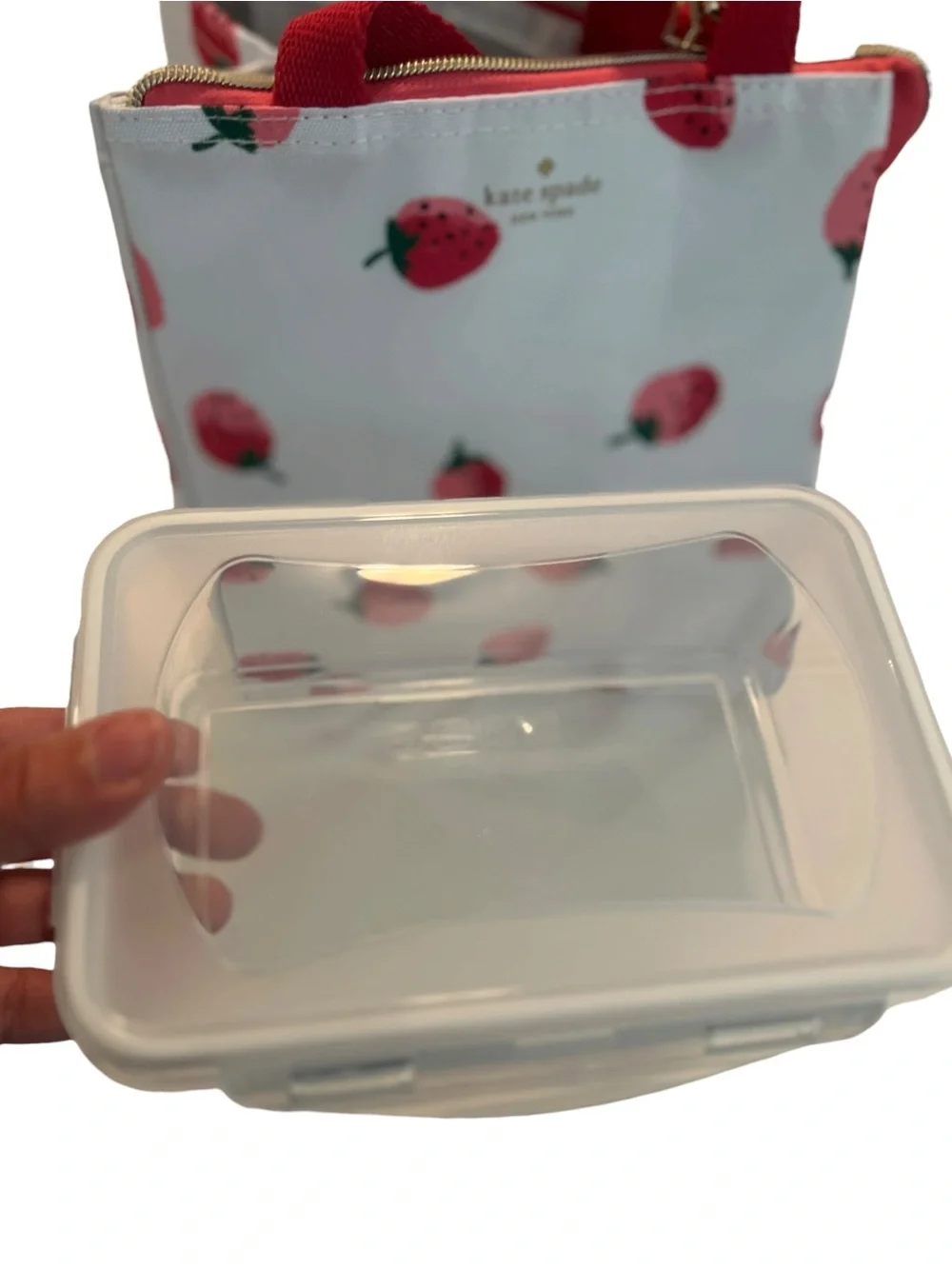 NWT Set of 2 Kate Spade Strawberry Lunch Tote Bags with Container