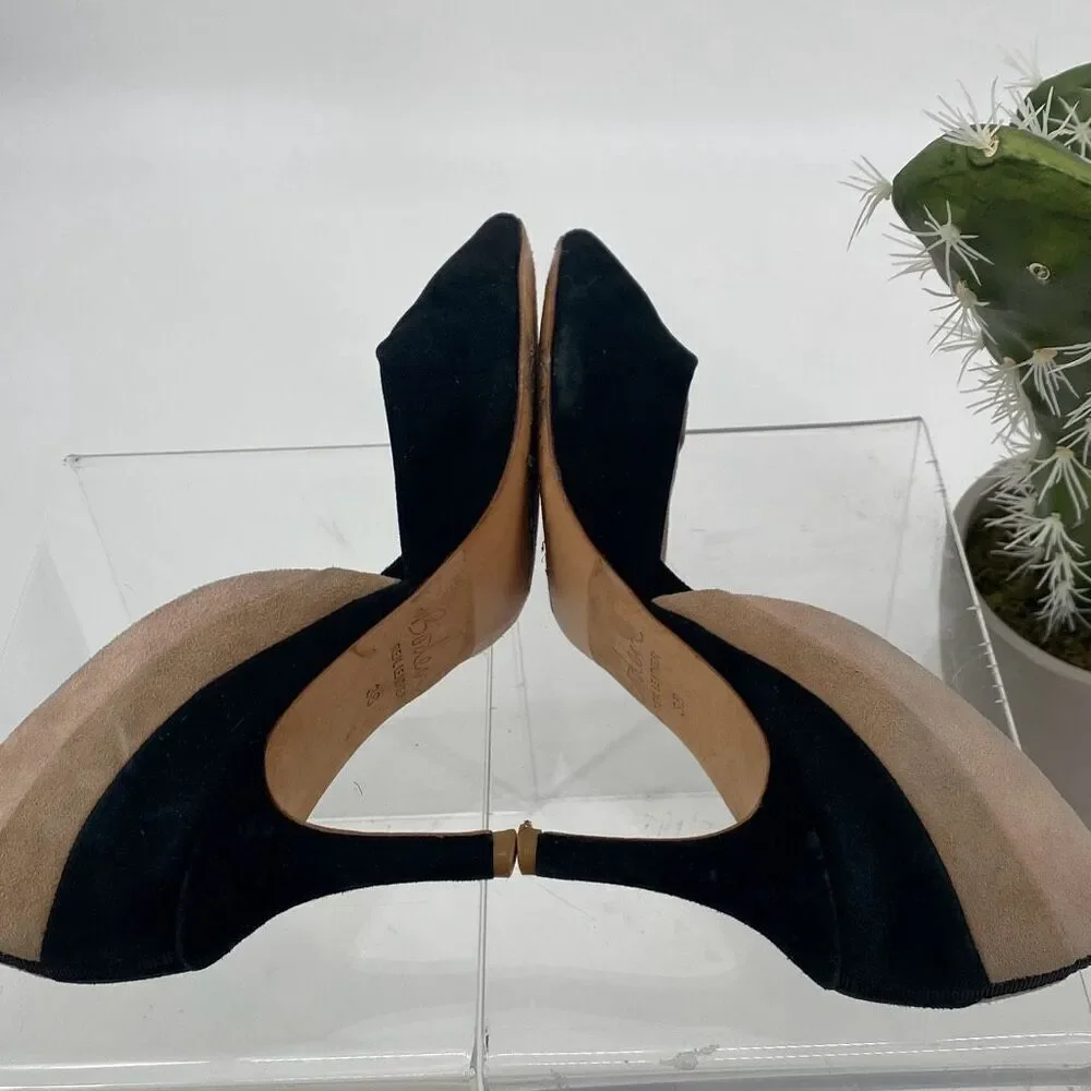 Boden Women's Henrietta Pointed Toe Suede Heels 3 Tone Black Beige Blush Size 38