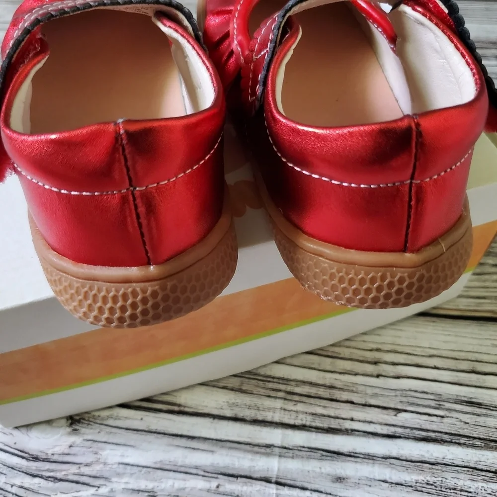 Livie and Luca Metallic Red Ruche Mary Jane Shoes NWOB