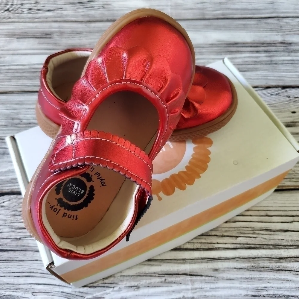 Livie and Luca Metallic Red Ruche Mary Jane Shoes New Without Box