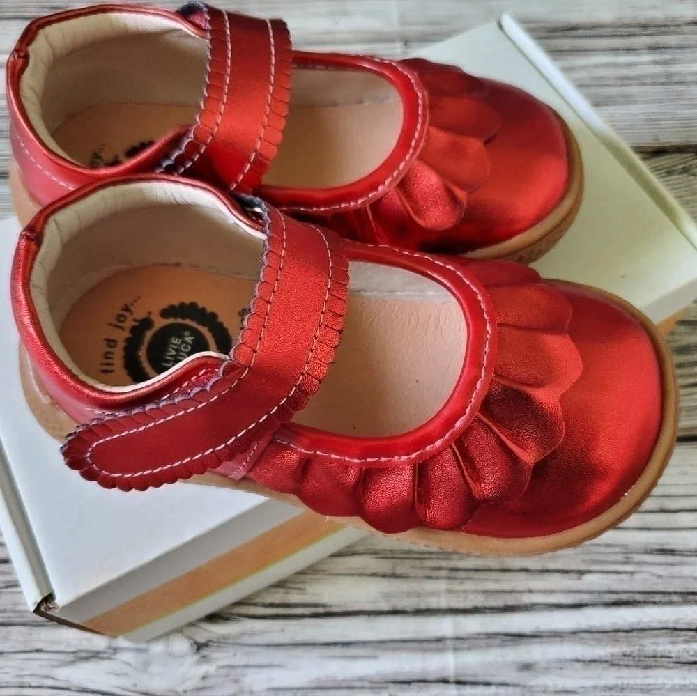 Livie and Luca Ruche Mary Jane Shoes Metallic Red Holiday Christmas Shoes NWOB