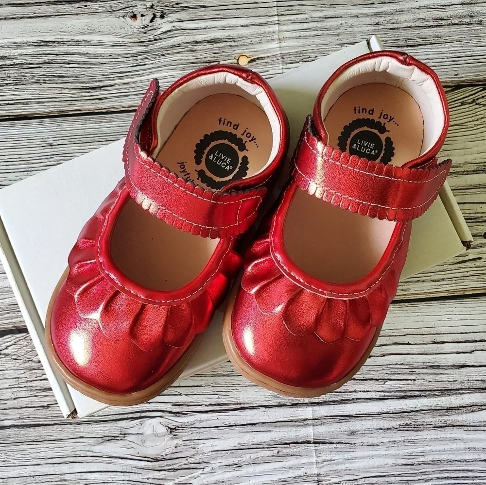 Livie and Luca Metallic Red Ruche Mary Jane Shoes NIB