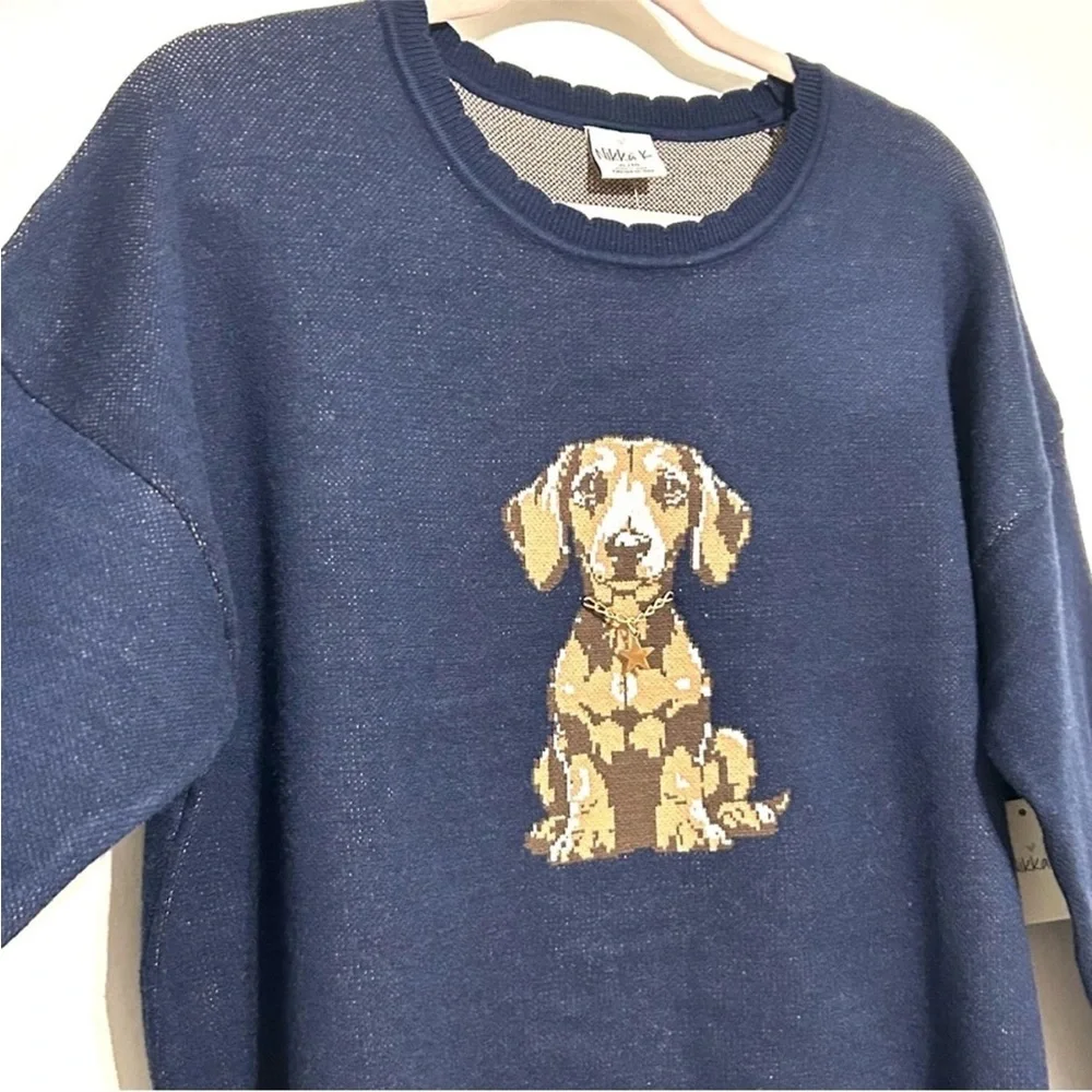 NEW Nikka K NAVY Dachshund Dog Sweater Puppy Gold Collar STAR HIGH QUALITY SZ M