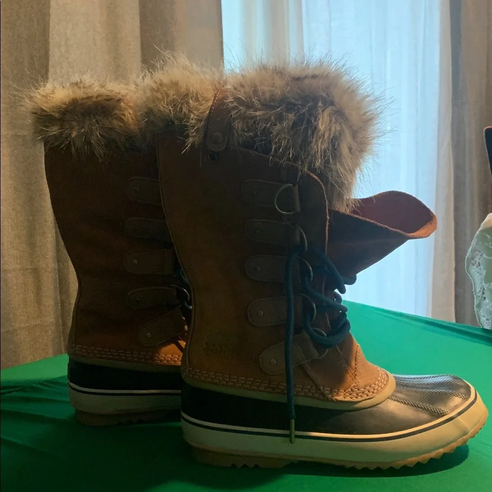 Sorel Women's Tan Brown Faux-Fur Blue  Lace-Up Winter Boots CHECK DESCRIPTION