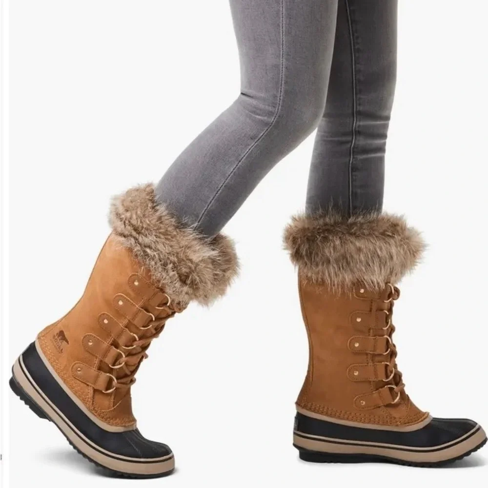 Sorel Women's Tan Brown Faux-Fur Blue  Lace-Up Winter Boots CHECK DESCRIPTION