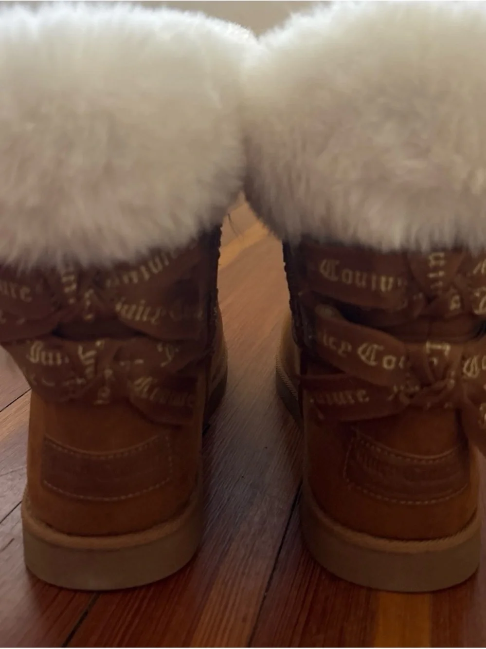 Juicy Couture Chestnut Suede-Look Winter Boots with White Faux Fur Cuff