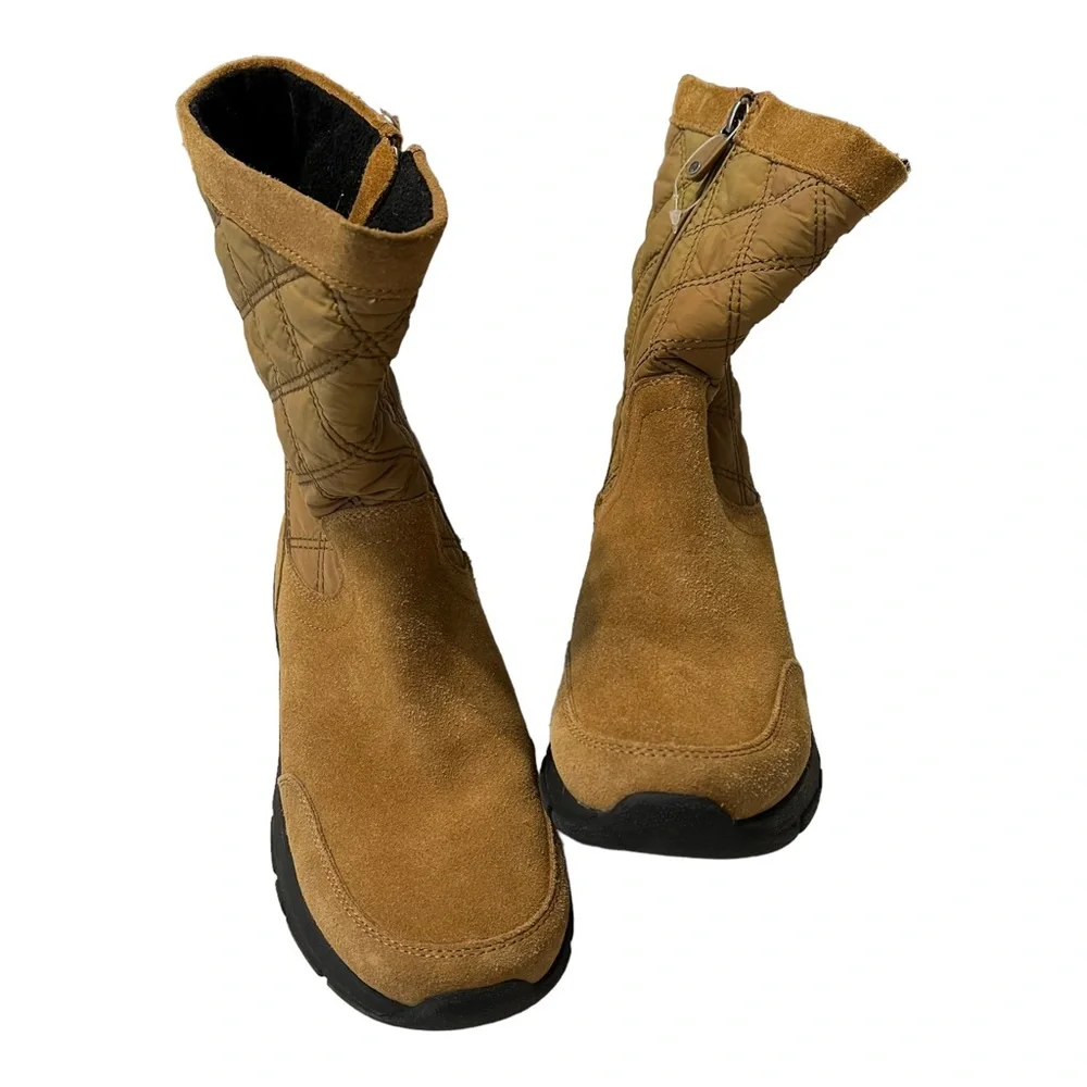 Lands’ End Suede Quilted Zip Winter Tan Ankle Boots size 7 Medium