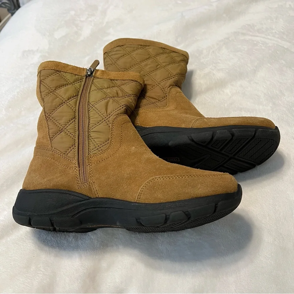 Lands’ End Suede Quilted Zip Winter Tan Ankle Boots size 7 Medium