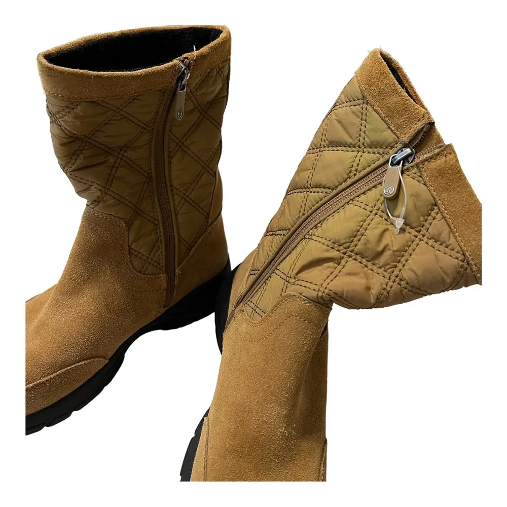 Lands’ End Suede Quilted Zip Winter Tan Ankle Boots size 7 Medium