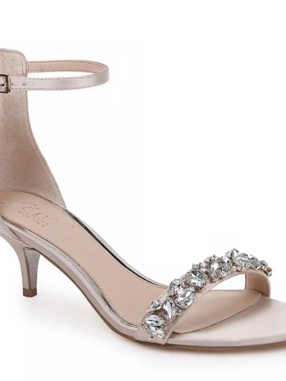 Jewel Badgley Mischka Crystal-Embellished Nude Satin Kitten Heel Sandal