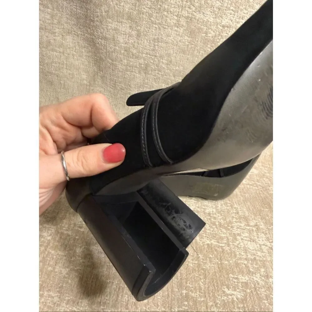 H by Halston Women's Suede Leather Pointed Toe Estelle Heeled Pumps Black Sz 10