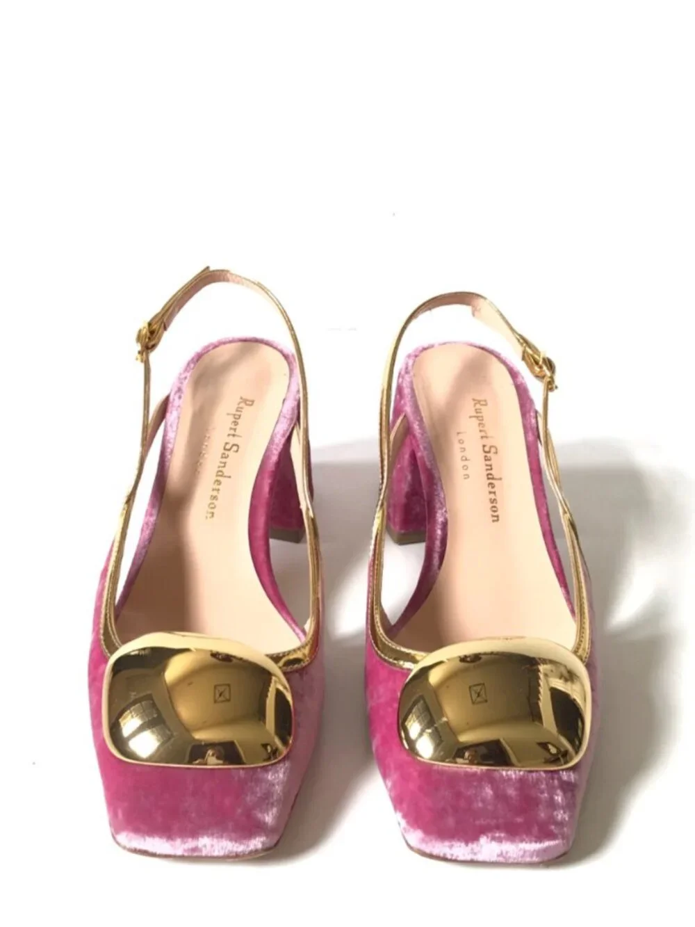 Rupert Sanderson Cavalla Slingback Pumps Heels Womens 36 6 Pink Velvet Gold $820