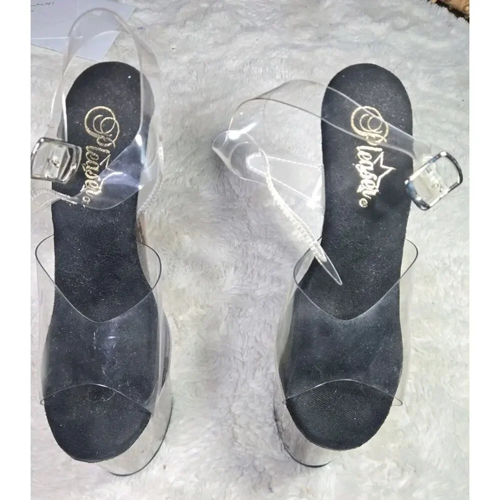 Pleaser Clear Platform Stiletto Heels Ankle Strap Pole Dance Shoes Women's 7